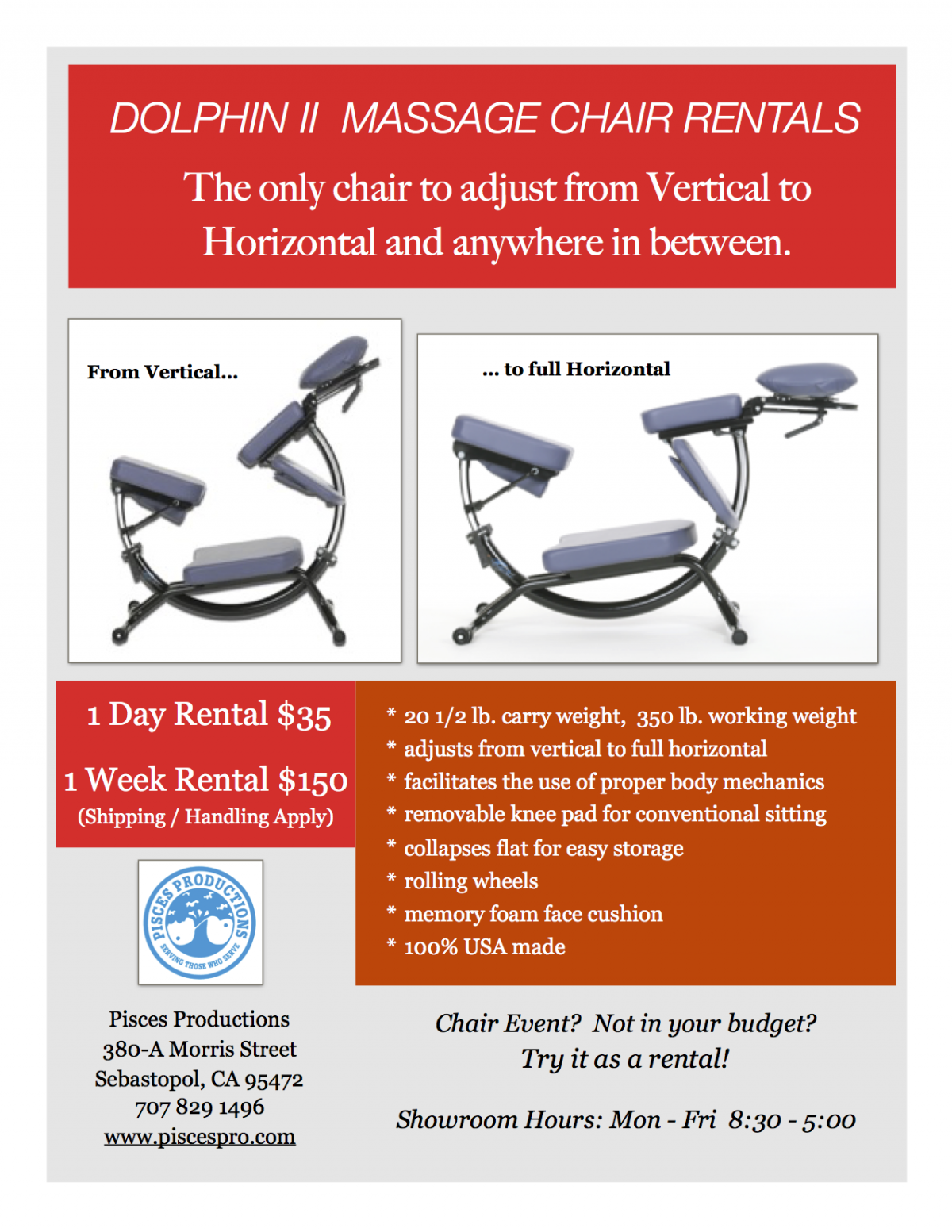 Dolphin Chair Rental Pisces Productions